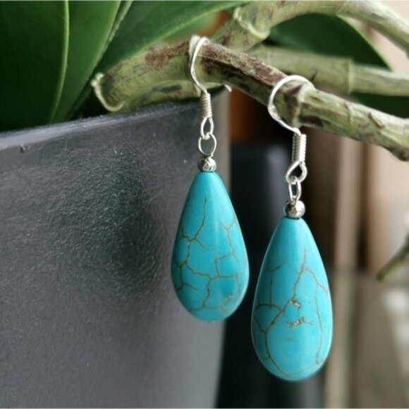 Nwt turquoise drop earrings Sterling Silver hook - Picture 1 of 3